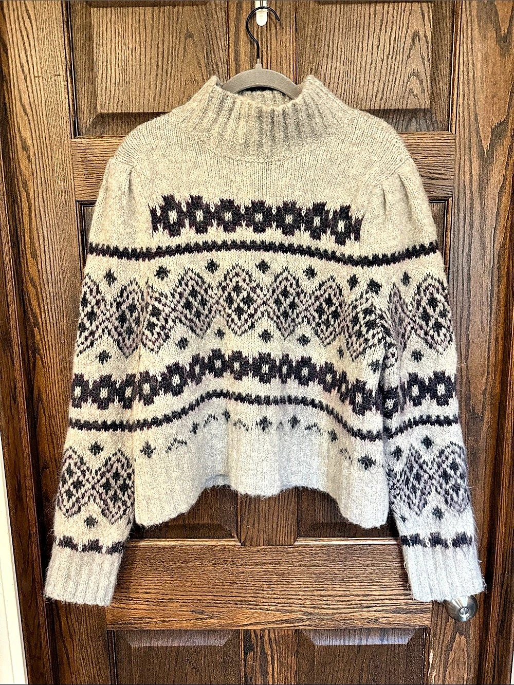 Veronica Beard Chiana Fair Isle Geometric Mock Neck Sweater XL Like New